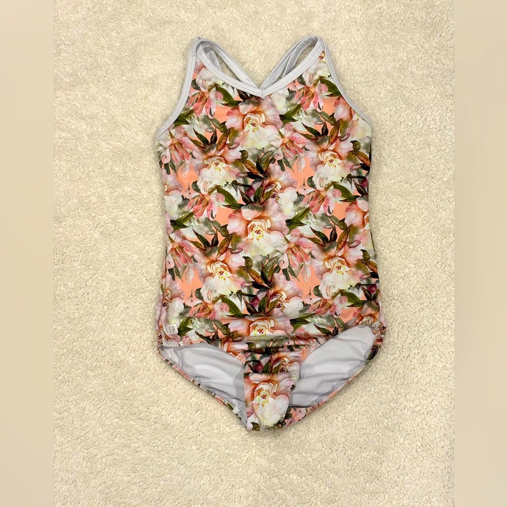 Sylvia P white roses leotard, size 10.